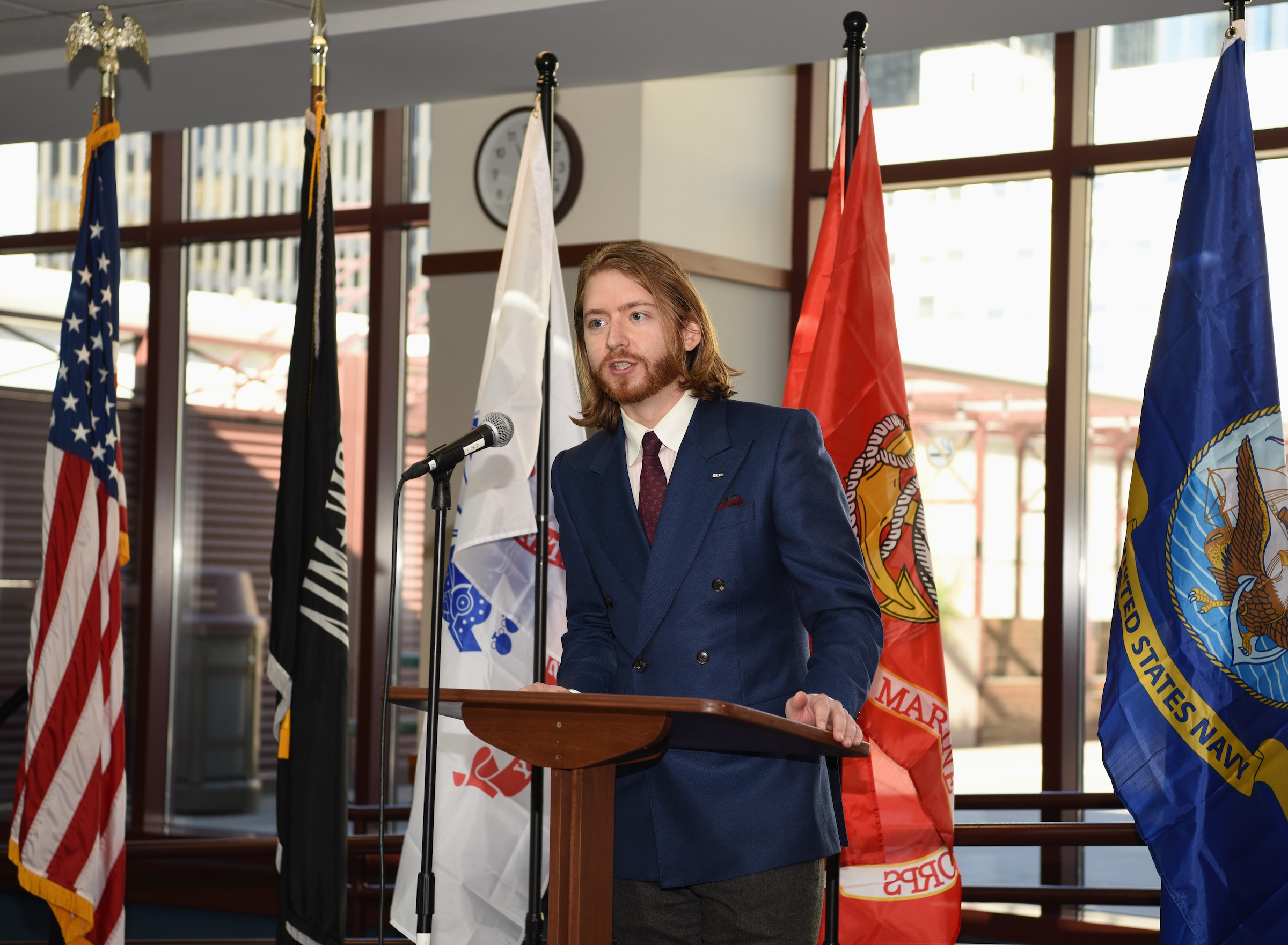 Veteran Liam Turman was among the speakers at the event hosted by the Office of Veteran Affairs. (Photo by Kathy Hillegonds / DePaul University)